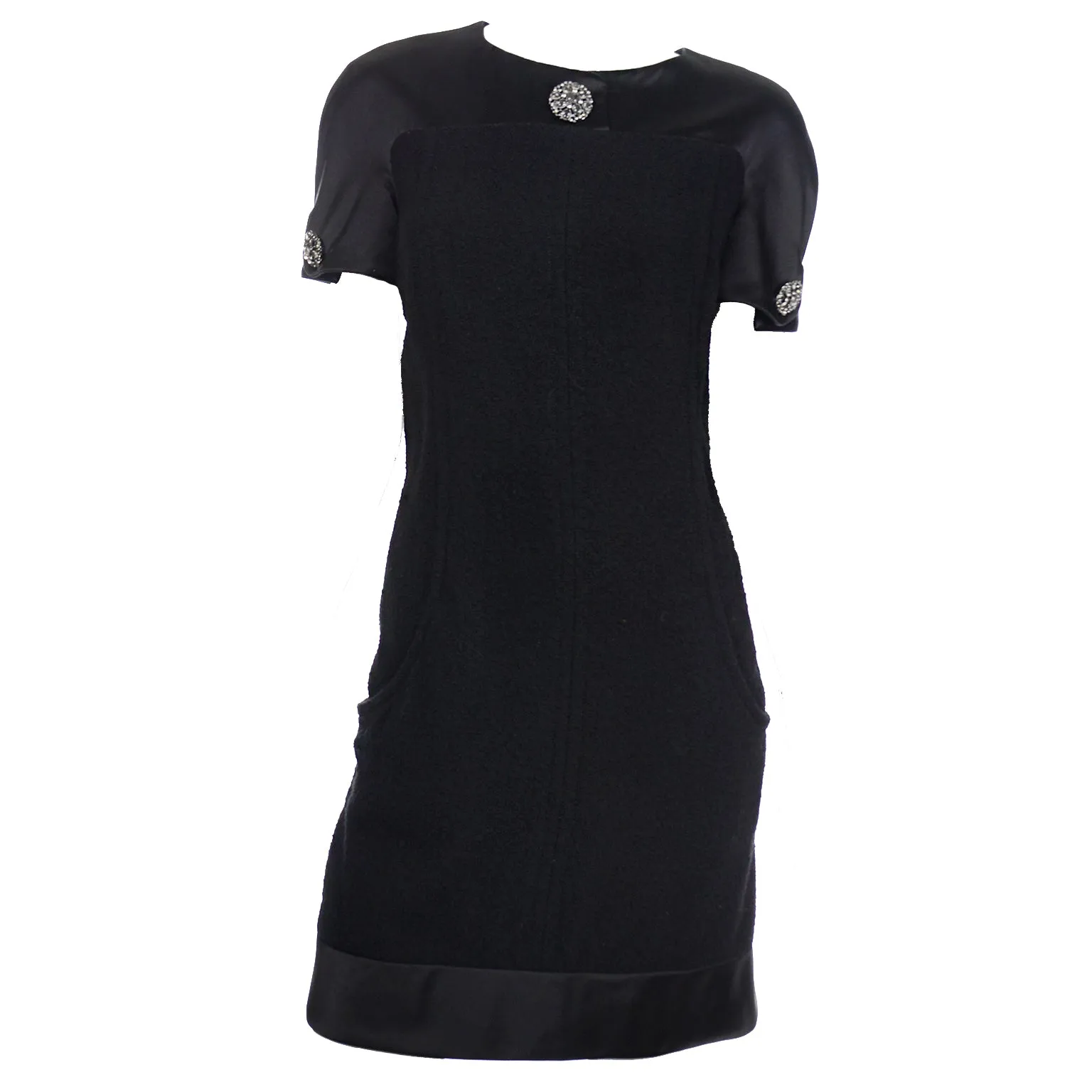 Chanel Fall 2015 Black Silk & Wool Boucle Dress w Gripoix Buttons