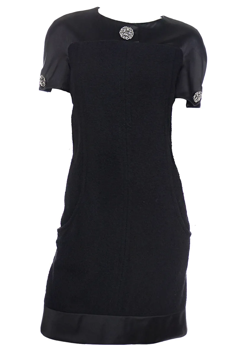 Chanel Fall 2015 Black Silk & Wool Boucle Dress w Gripoix Buttons
