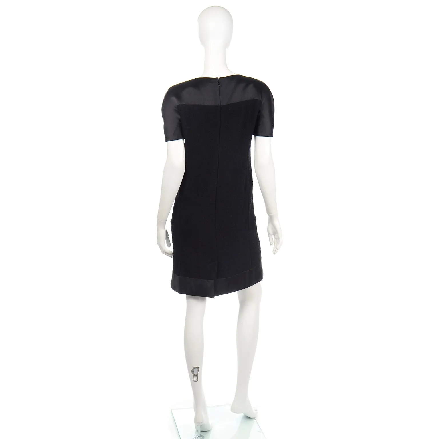 Chanel Fall 2015 Black Silk & Wool Boucle Dress w Gripoix Buttons