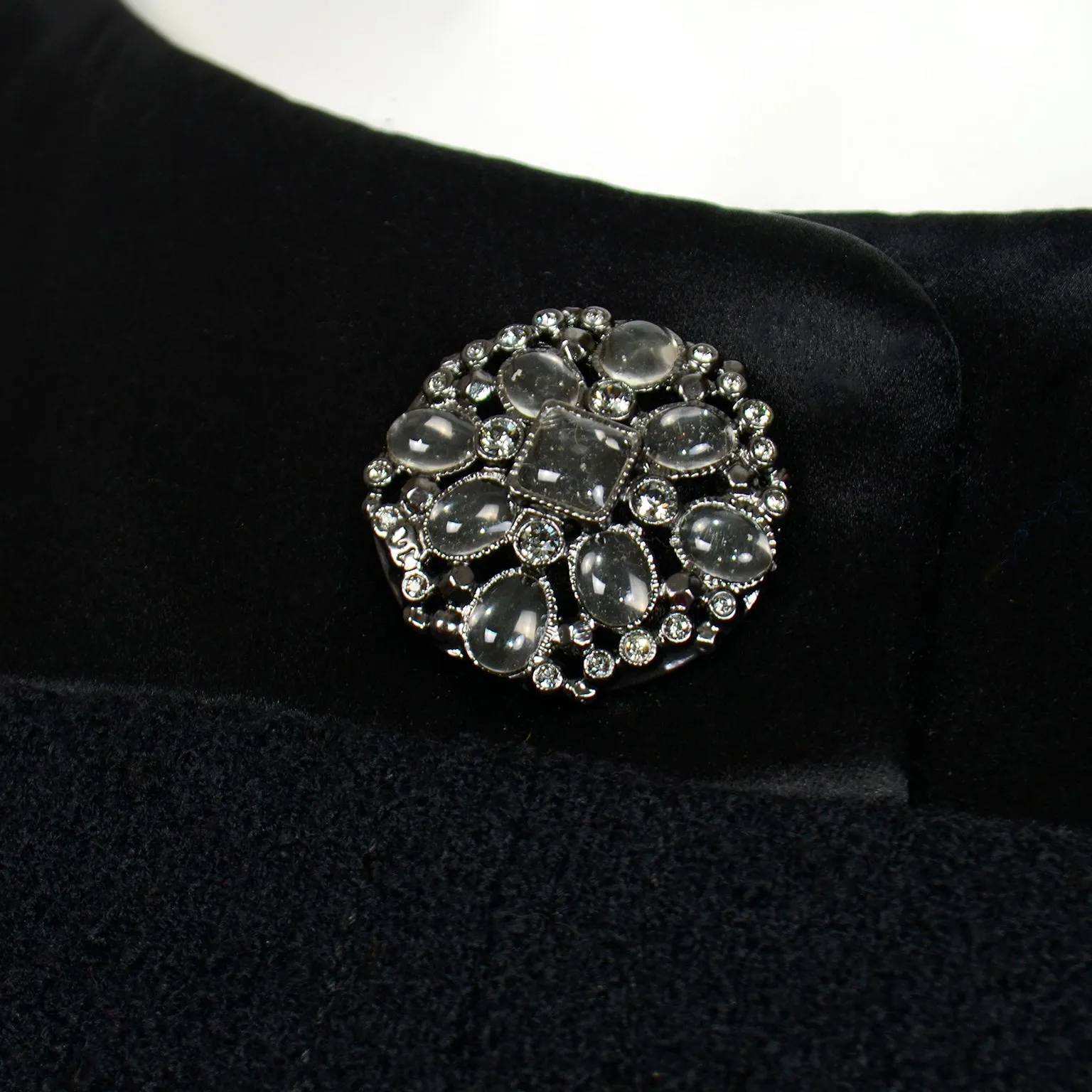 Chanel Fall 2015 Black Silk & Wool Boucle Dress w Gripoix Buttons