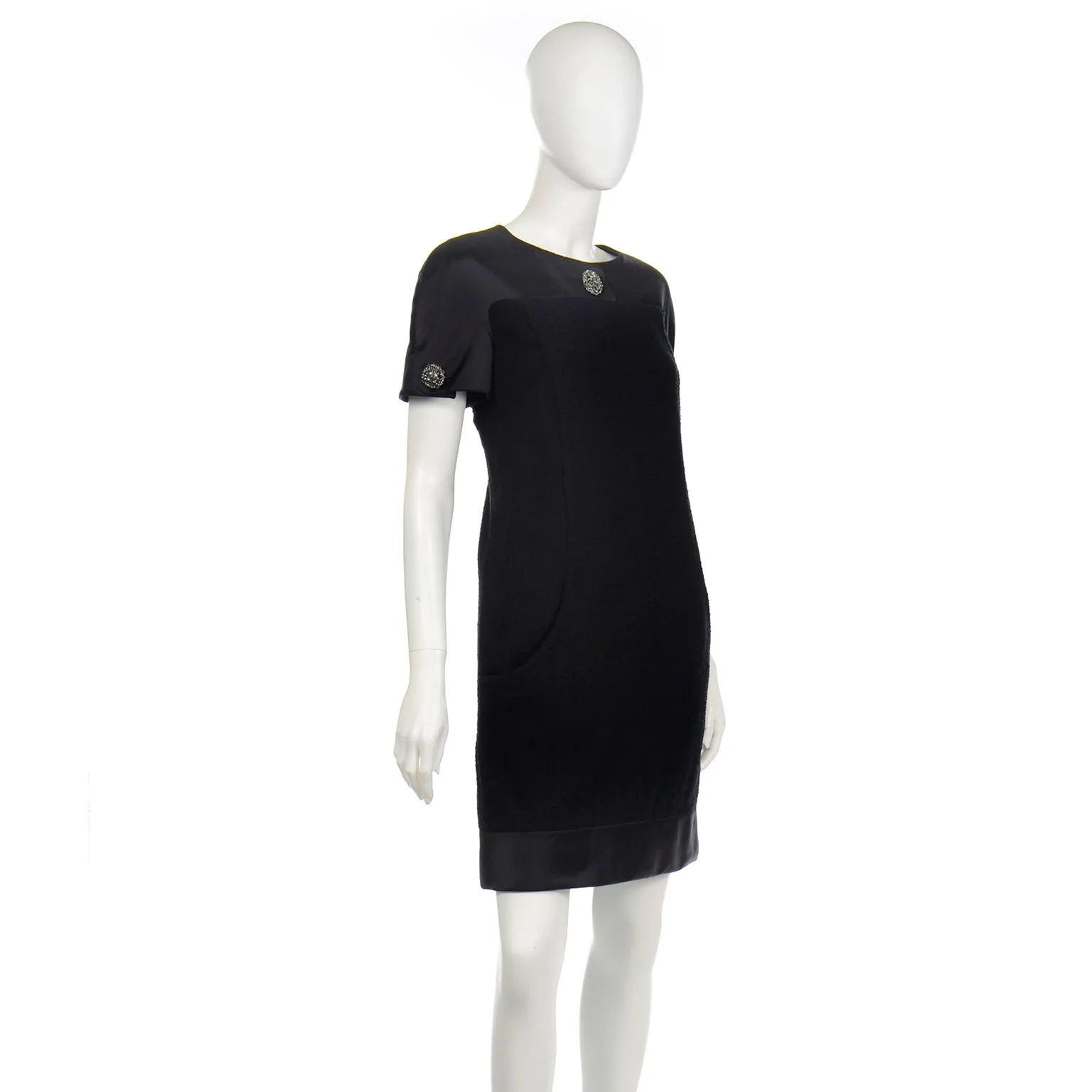 Chanel Fall 2015 Black Silk & Wool Boucle Dress w Gripoix Buttons