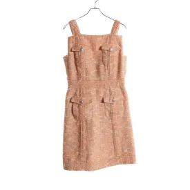 Chanel Tweed Dress Polyester Orange/White