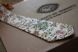 Classic White Men's Neck Tie in Pure Banarasi Silk with Hand Print