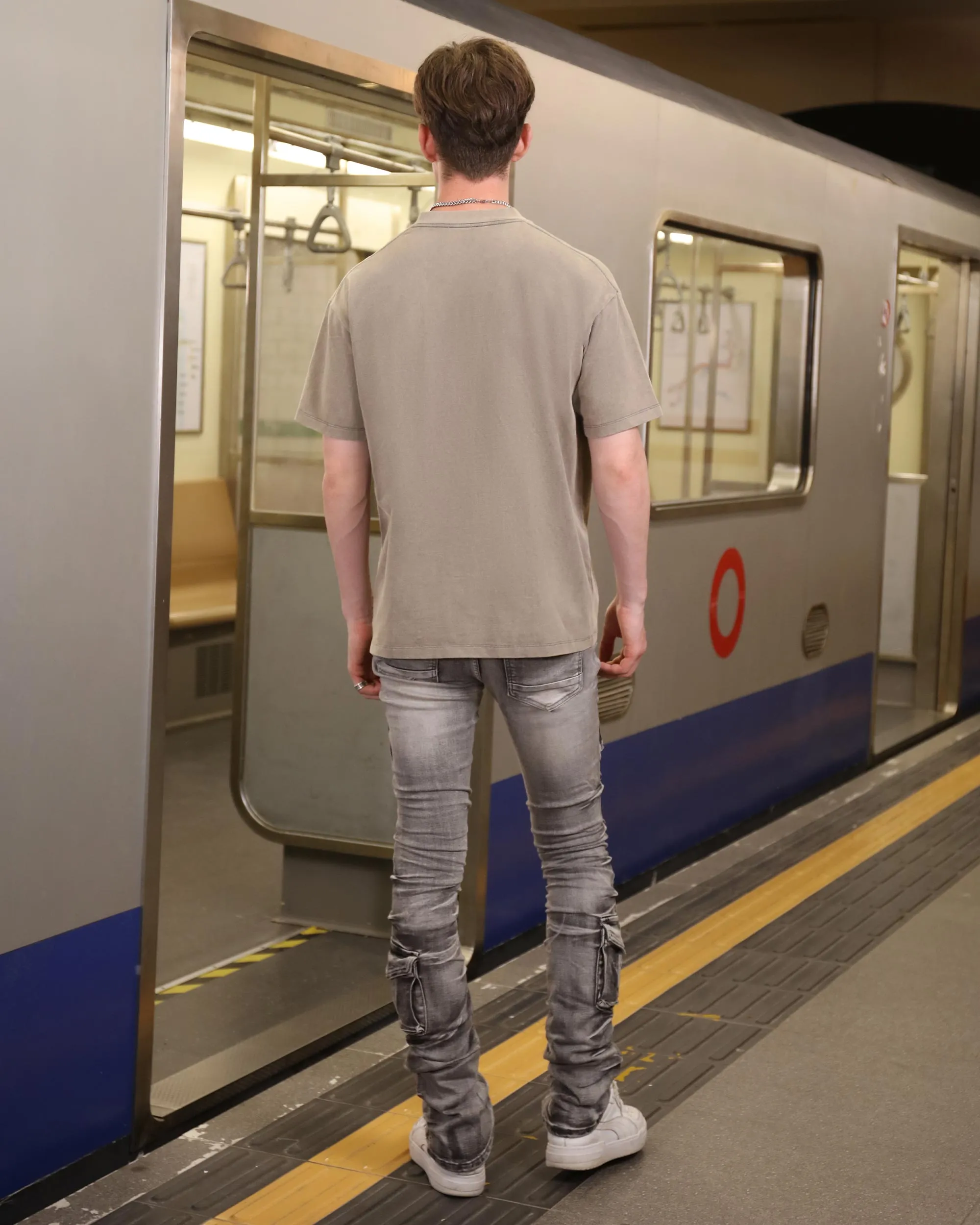 Distressed Gothic Cargo Grey Jeans with Multiple Pockets-Mexico Local Delivery