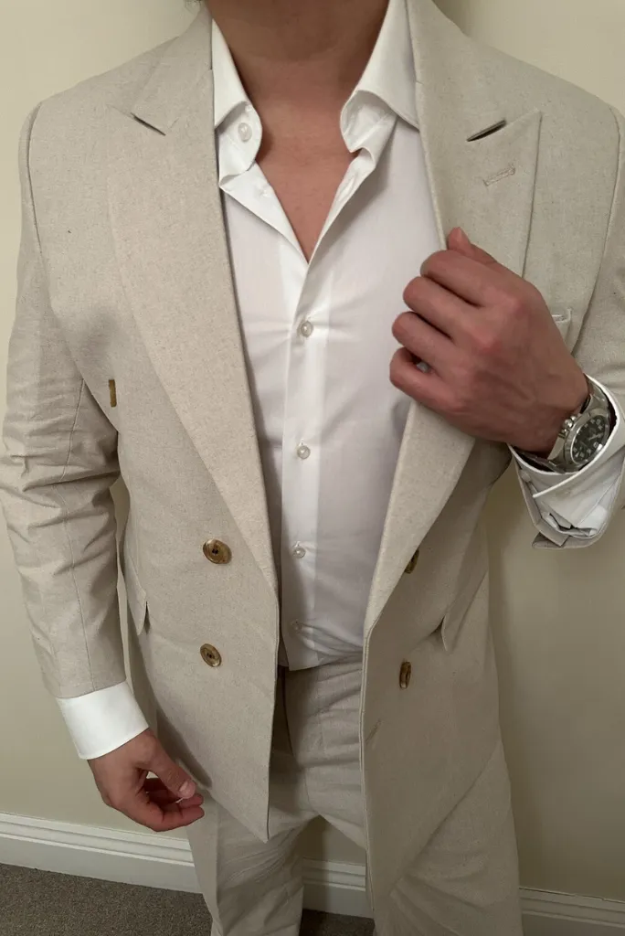 Double Breasted Suit Beige Two Piece Suit Formal Dinner Suit Wedding Suit Bespoke For Men