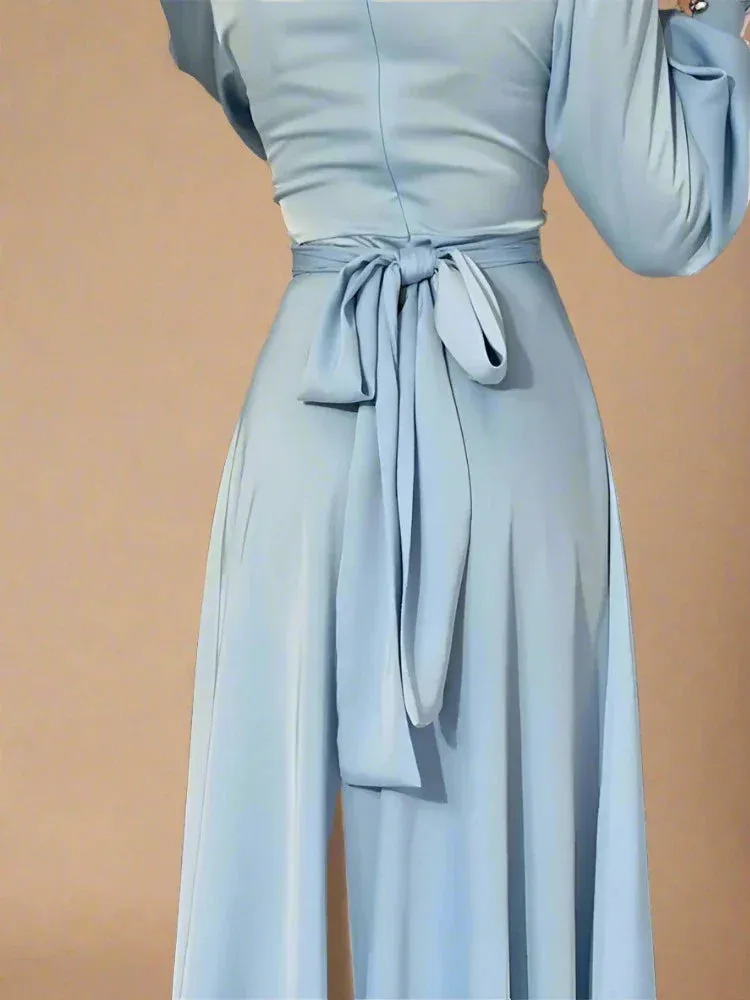 Emerald Embrace: Puff sleeves evening dress