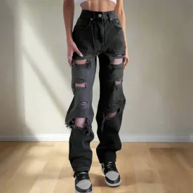 Essential High-Waist Black Ripped Jeans - Streetwear Denim