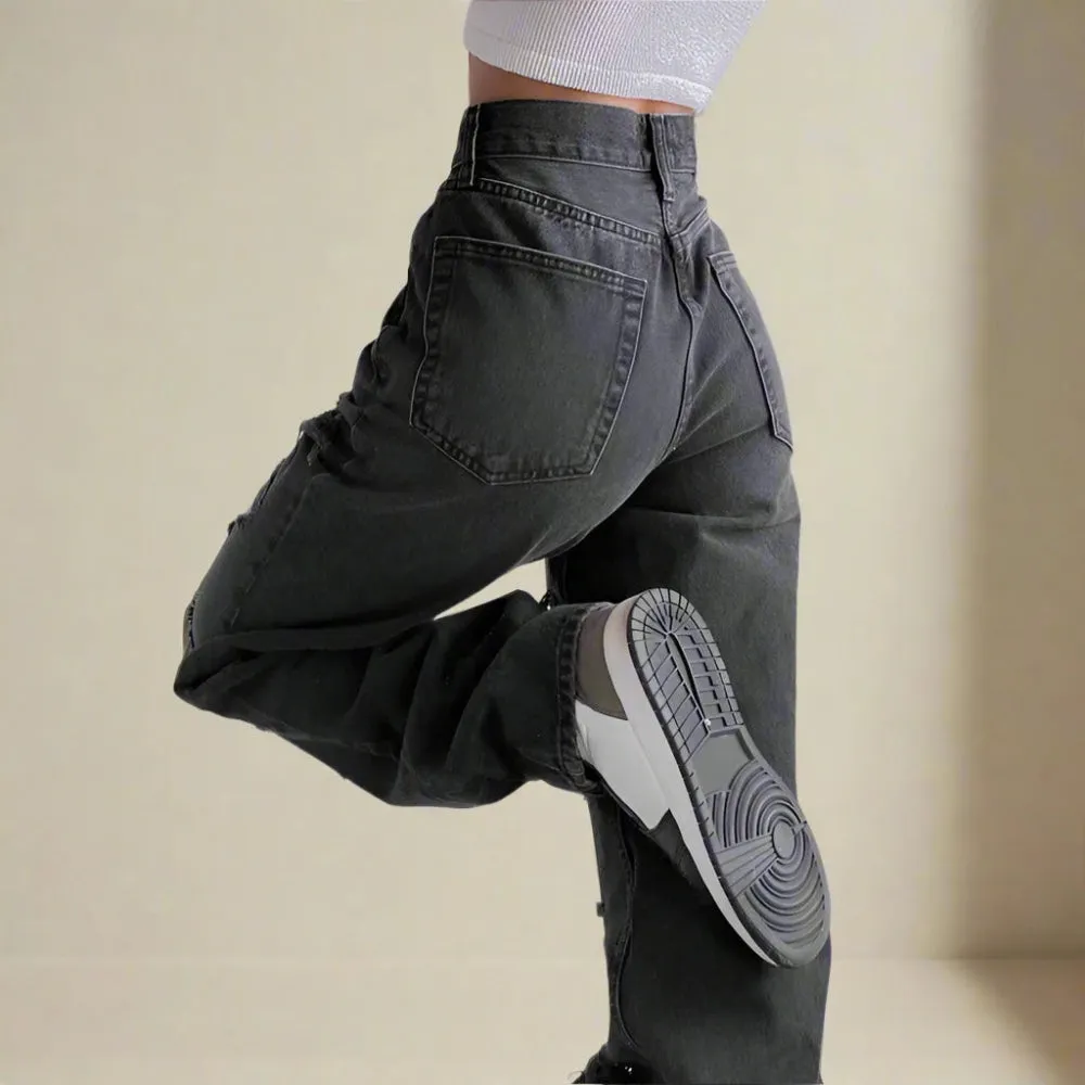 Essential High-Waist Black Ripped Jeans - Streetwear Denim