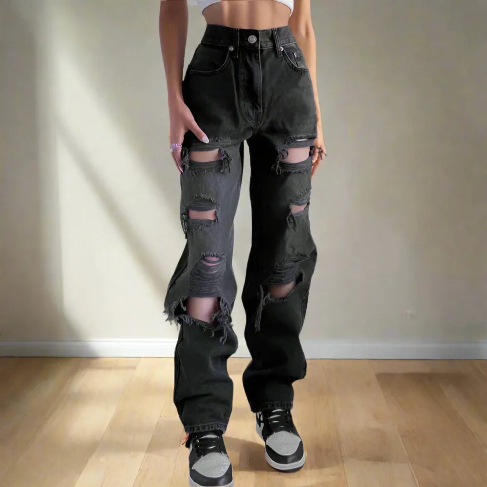 Essential High-Waist Black Ripped Jeans - Streetwear Denim