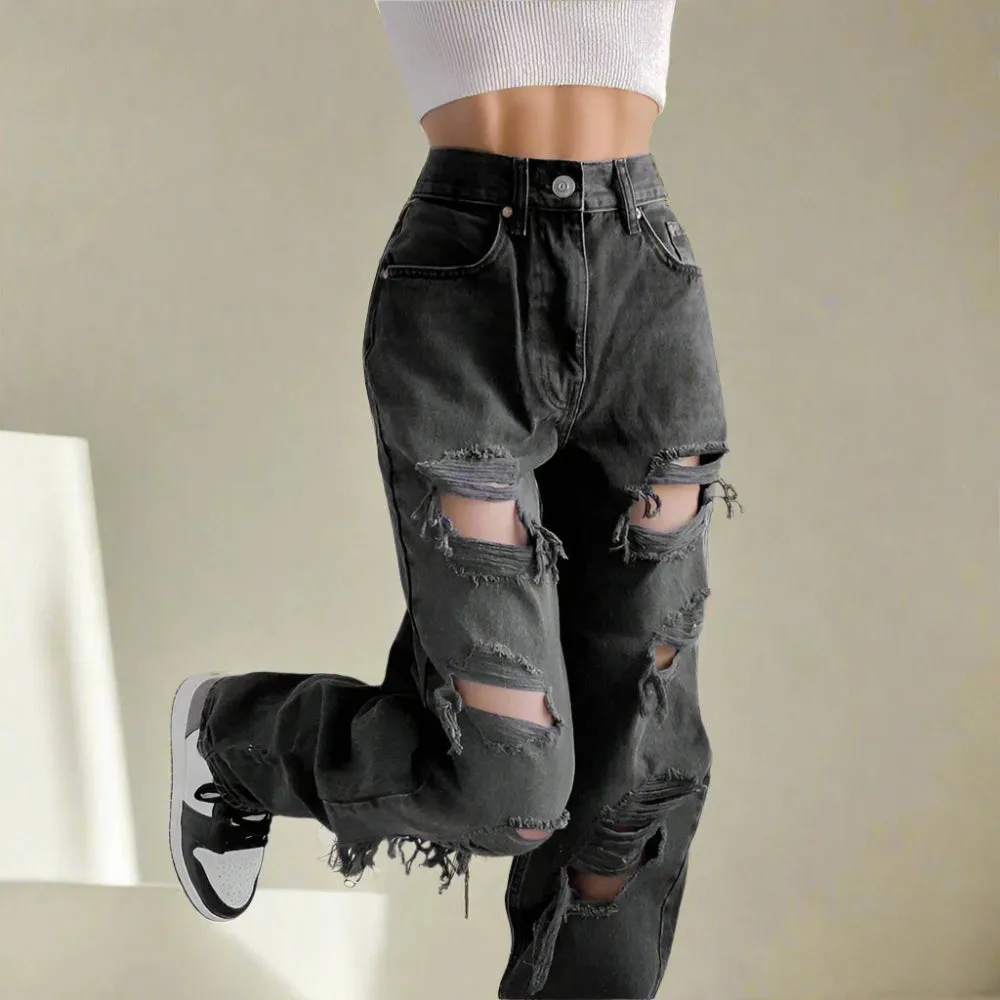 Essential High-Waist Black Ripped Jeans - Streetwear Denim