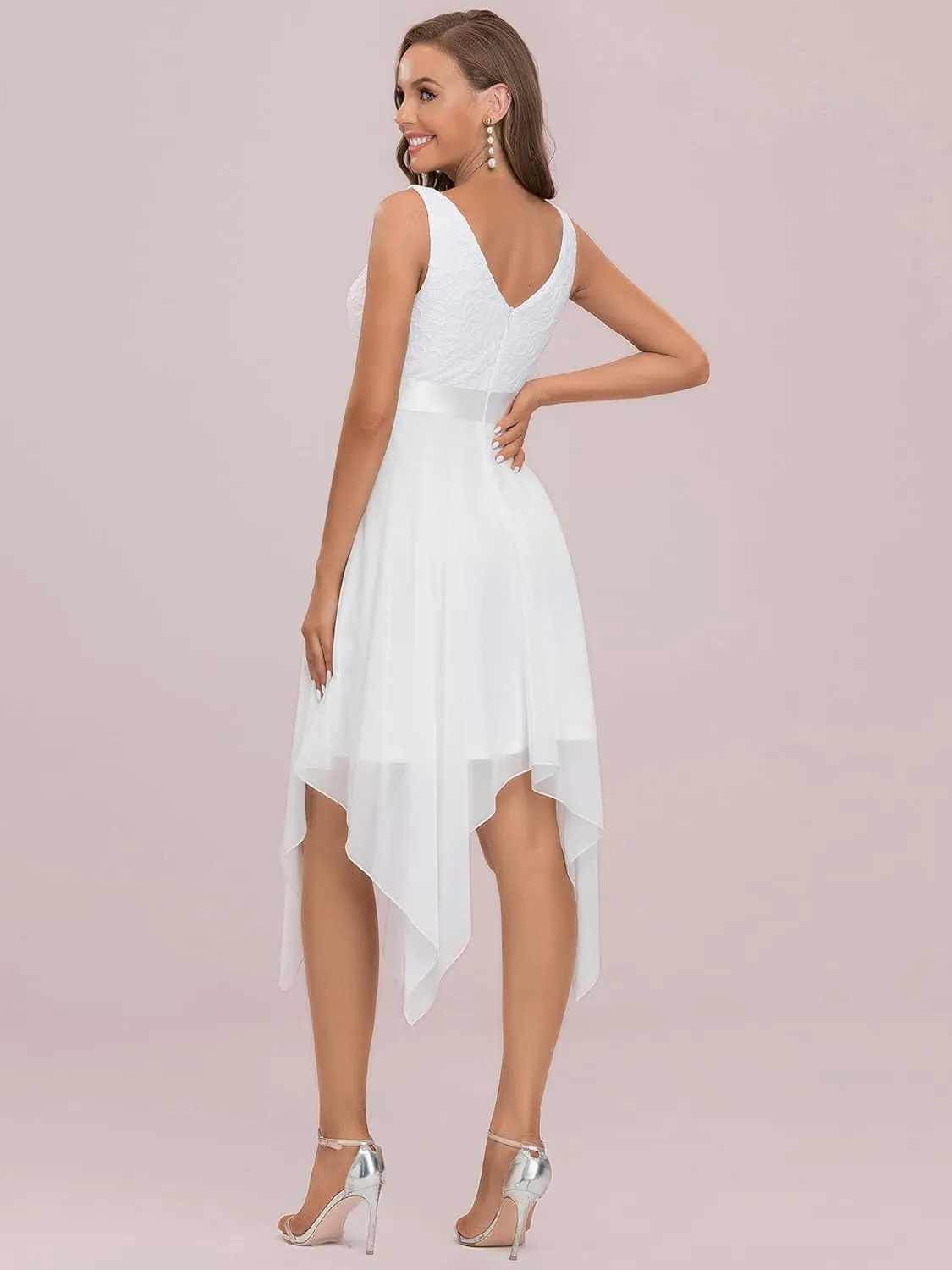 Ever-Pretty Women's Vintage V Neck Irregular Hem Lace A Line Chiffon Cocktail Dresses 00207