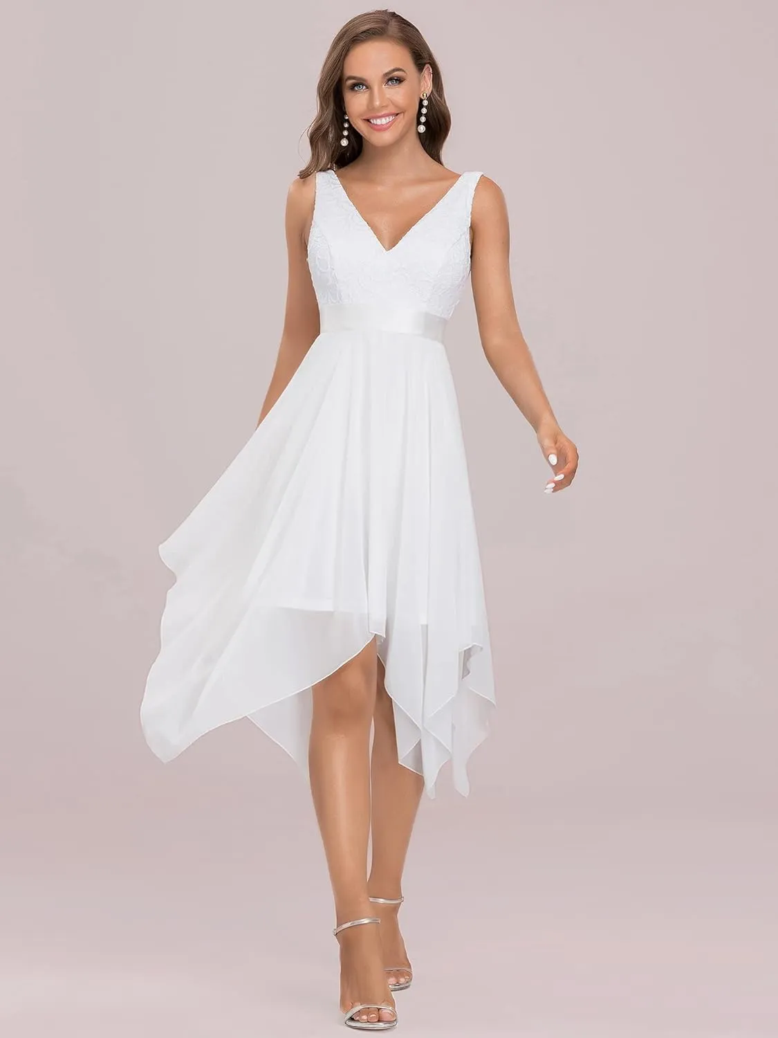 Ever-Pretty Women's Vintage V Neck Irregular Hem Lace A Line Chiffon Cocktail Dresses 00207