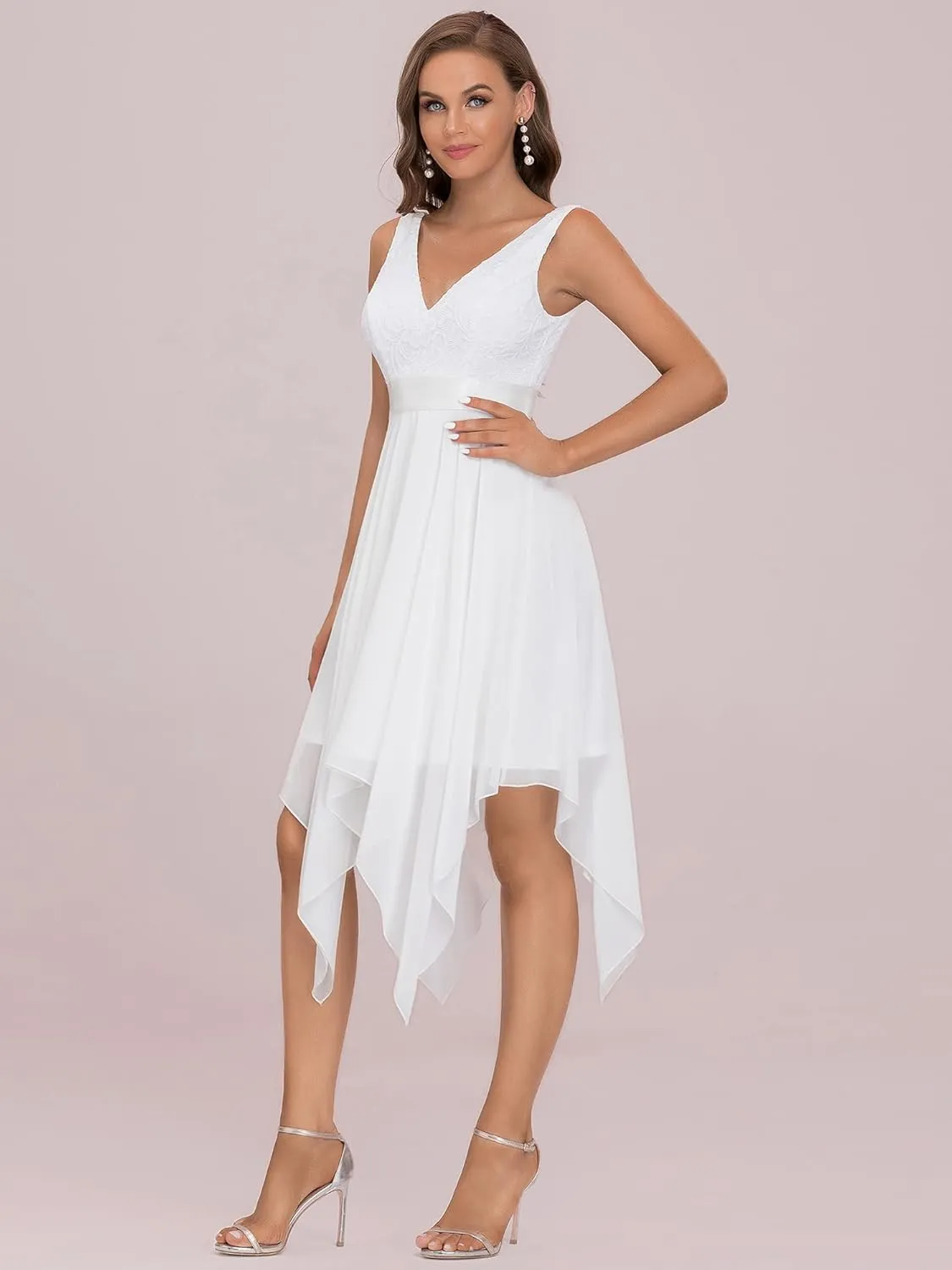 Ever-Pretty Women's Vintage V Neck Irregular Hem Lace A Line Chiffon Cocktail Dresses 00207