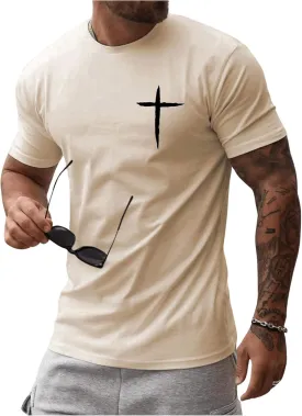 Floerns Men's Cross Print Short Sleeve T Shirt Crewneck Tee Shirts