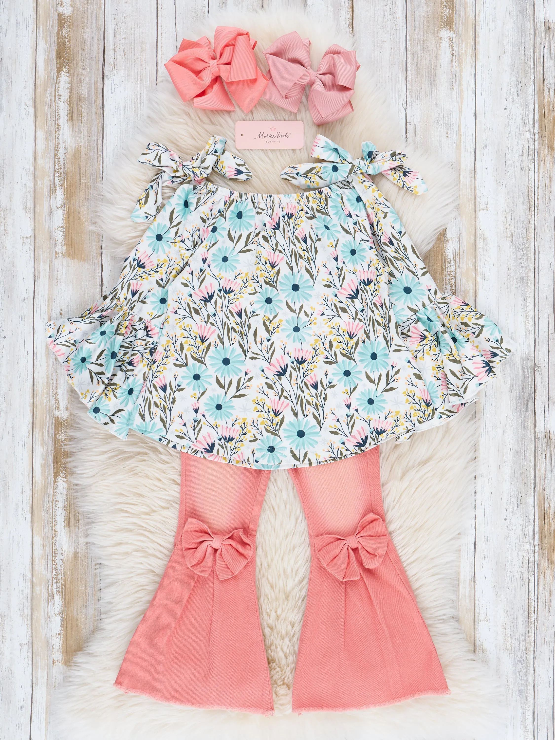 Floral Bell Sleeves & Coral Bow Bell Bottoms Outfit
