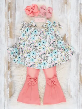 Floral Bell Sleeves & Coral Bow Bell Bottoms Outfit