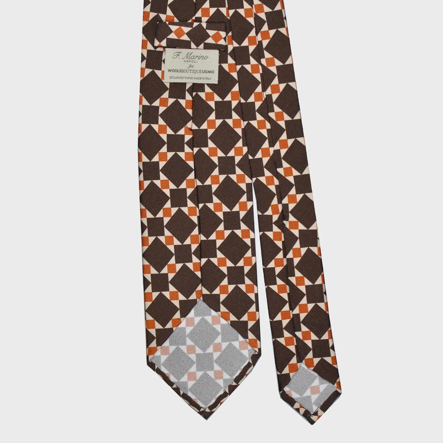 F.Marino Mosaic Silk Tie 3 Folds Coffee Brown