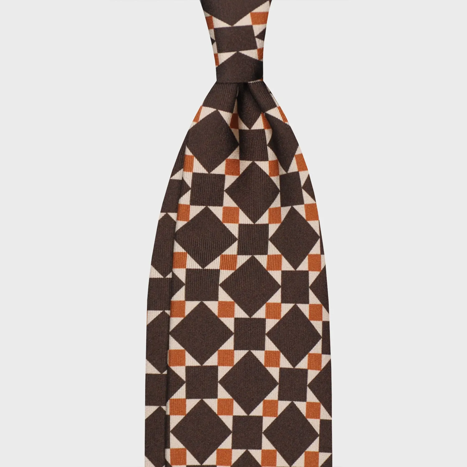 F.Marino Mosaic Silk Tie 3 Folds Coffee Brown