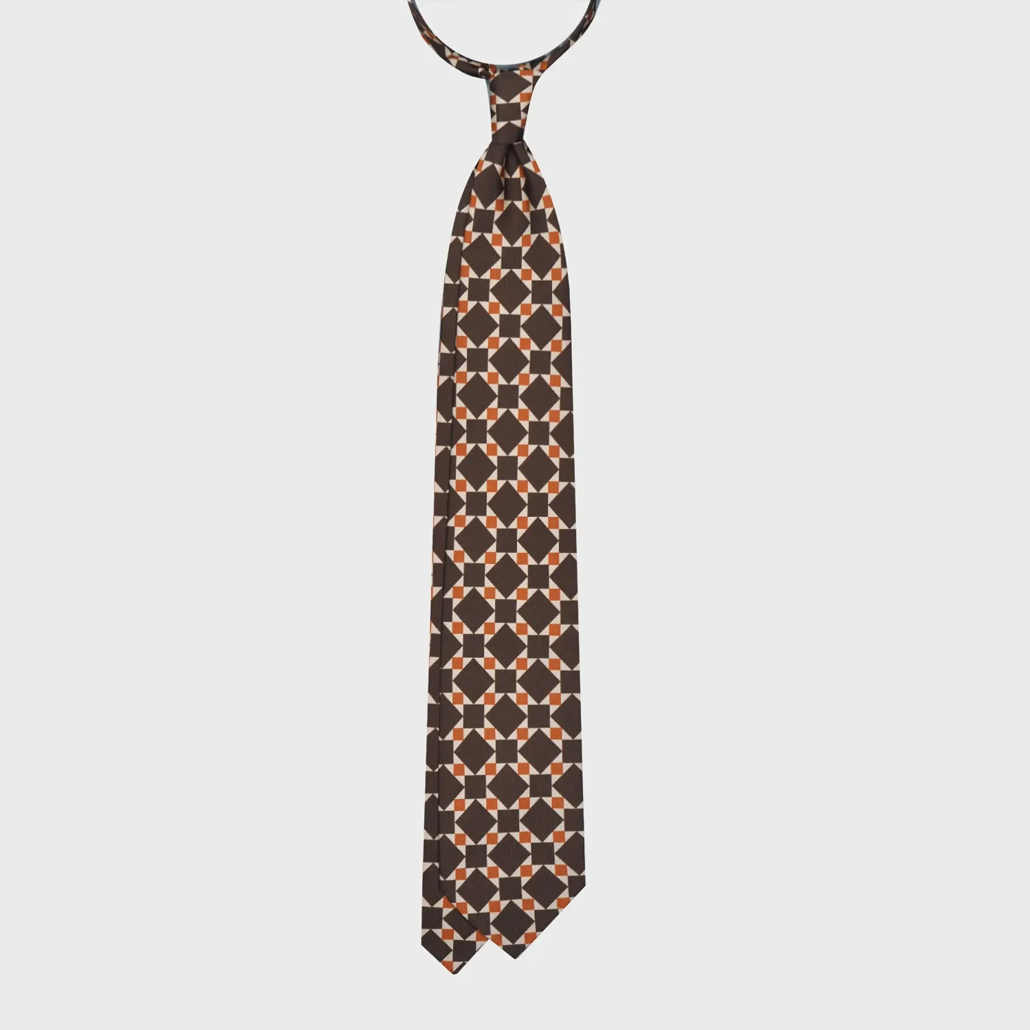 F.Marino Mosaic Silk Tie 3 Folds Coffee Brown