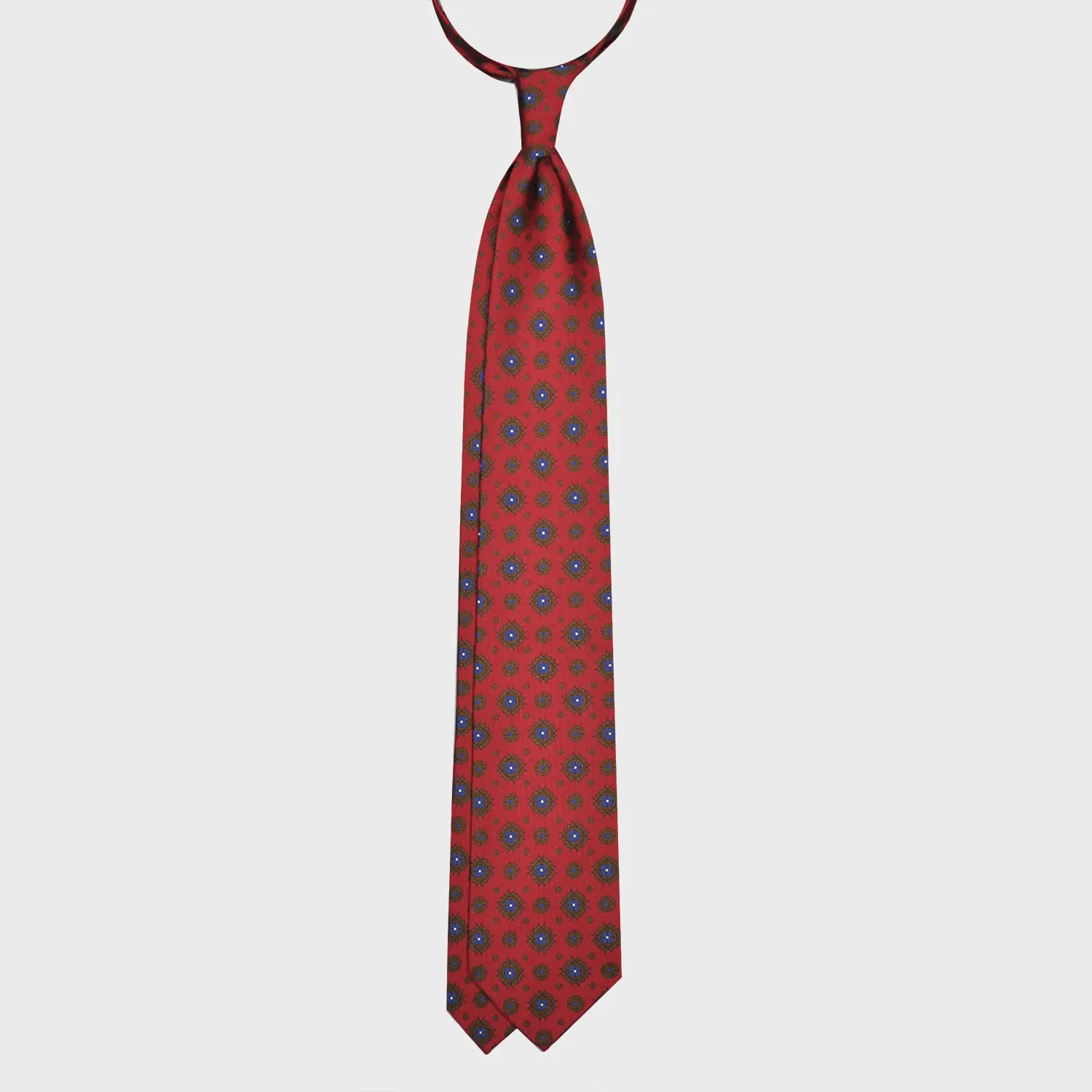 F.Marino Silk Tie 3 Folds Diamonds Brick Red