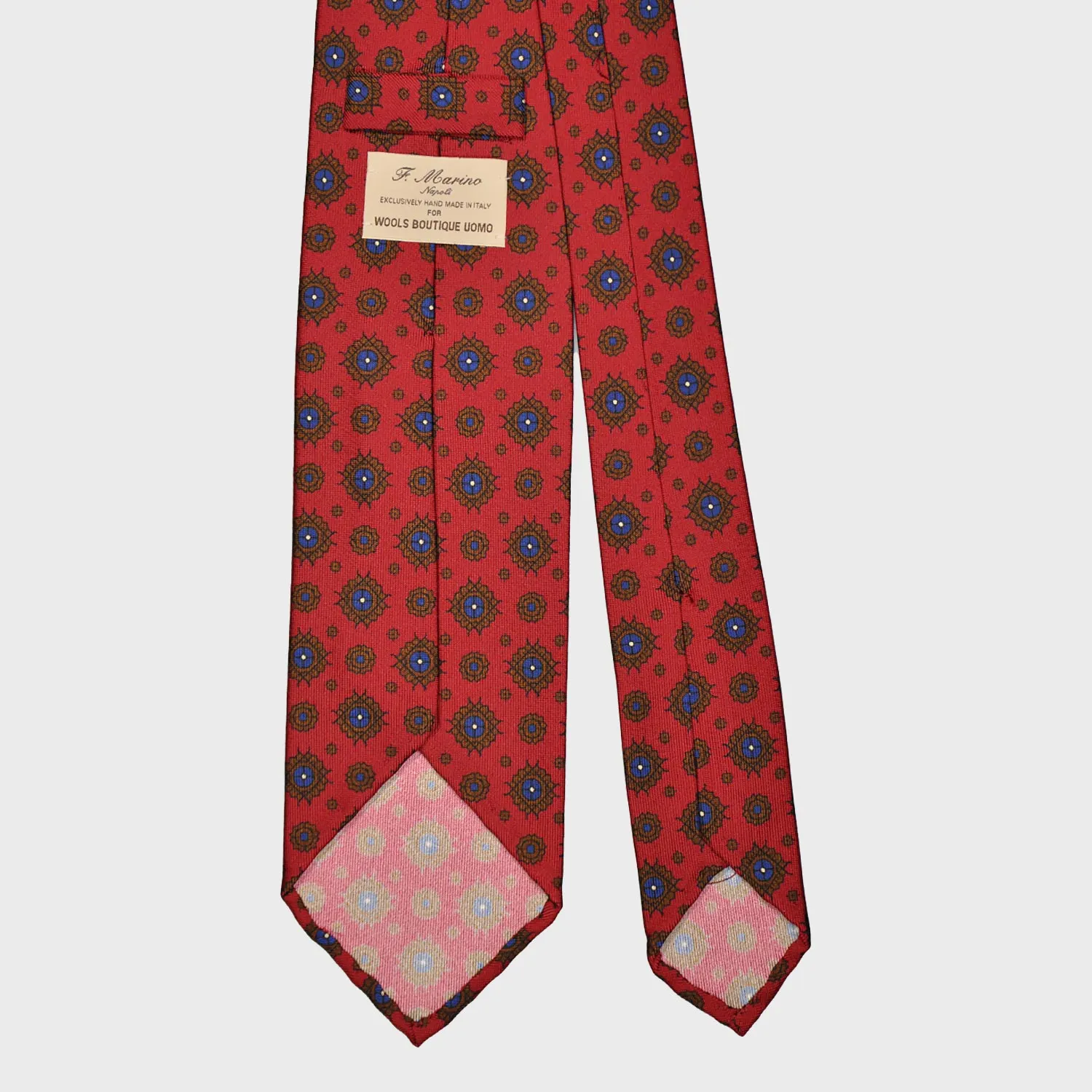 F.Marino Silk Tie 3 Folds Diamonds Brick Red