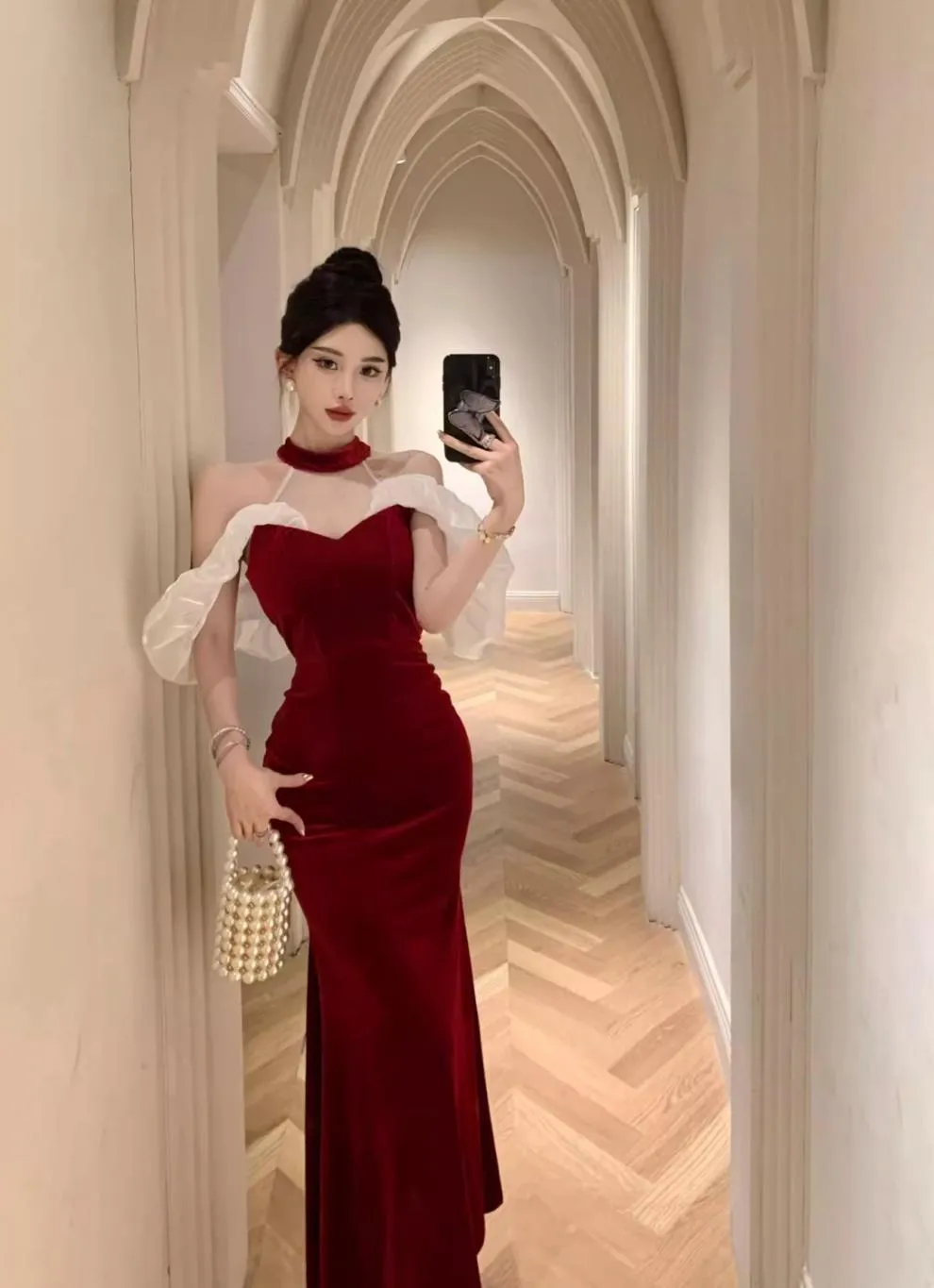 French Style Temperament Ladies Banquet Evening Dress Dress off-Shoulder Sexy Halter Dress Slim-Fit Sheath Dress for Women