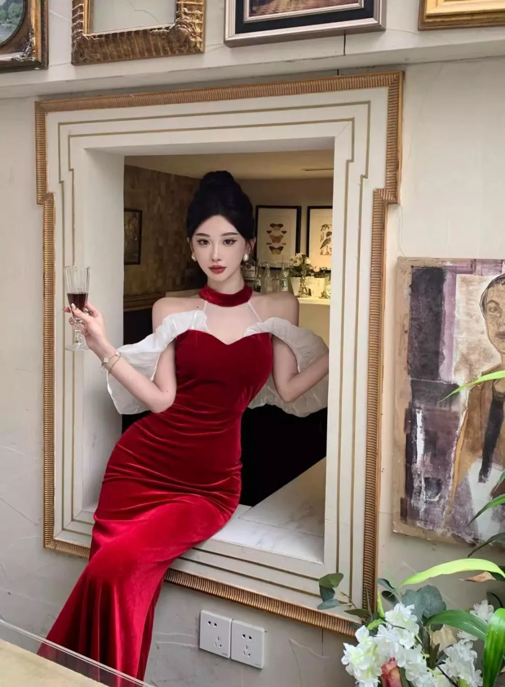 French Style Temperament Ladies Banquet Evening Dress Dress off-Shoulder Sexy Halter Dress Slim-Fit Sheath Dress for Women