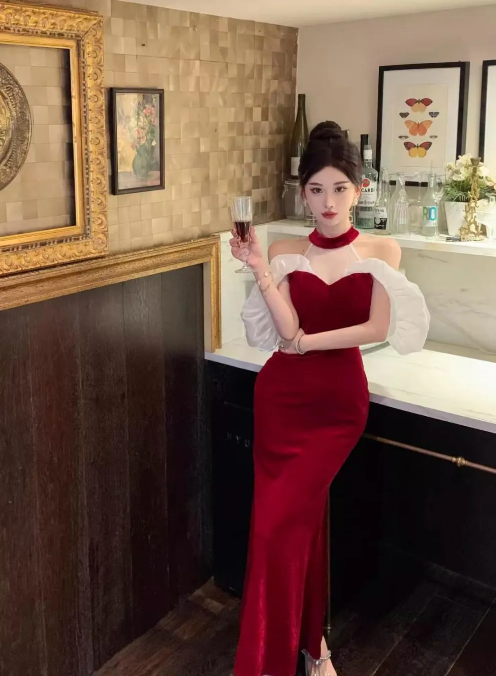French Style Temperament Ladies Banquet Evening Dress Dress off-Shoulder Sexy Halter Dress Slim-Fit Sheath Dress for Women
