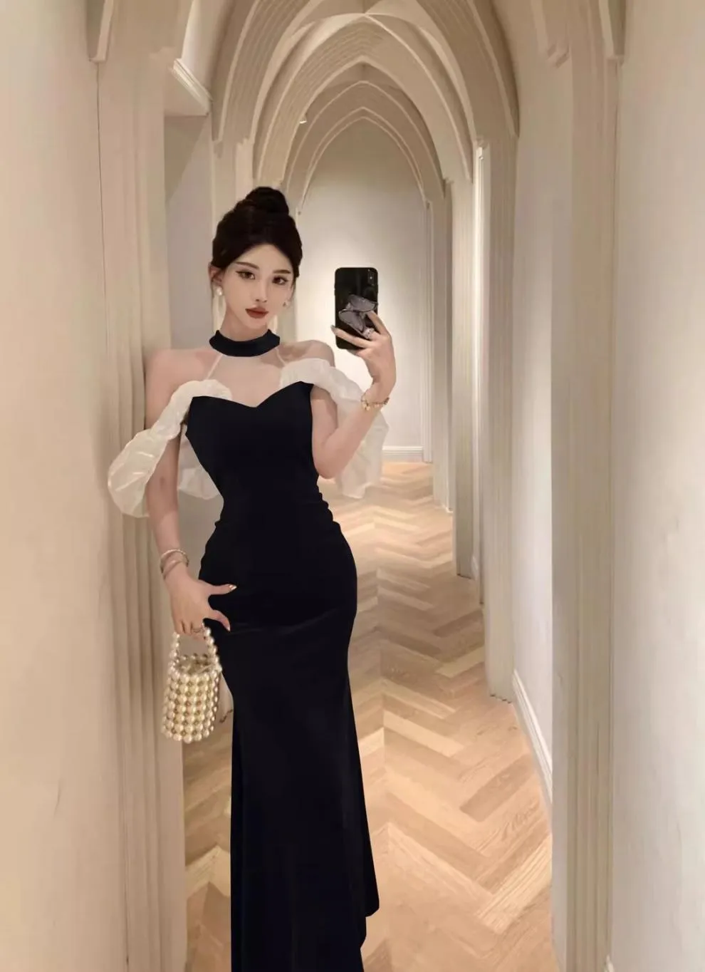 French Style Temperament Ladies Banquet Evening Dress Dress off-Shoulder Sexy Halter Dress Slim-Fit Sheath Dress for Women