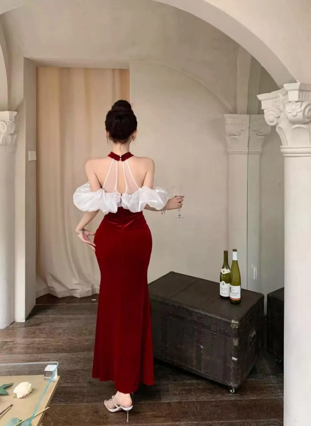 French Style Temperament Ladies Banquet Evening Dress Dress off-Shoulder Sexy Halter Dress Slim-Fit Sheath Dress for Women