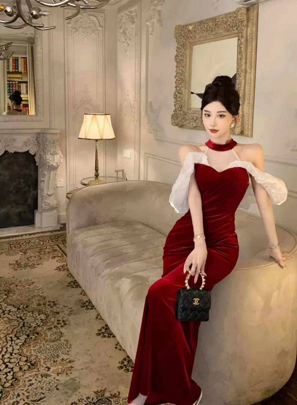 French Style Temperament Ladies Banquet Evening Dress Dress off-Shoulder Sexy Halter Dress Slim-Fit Sheath Dress for Women