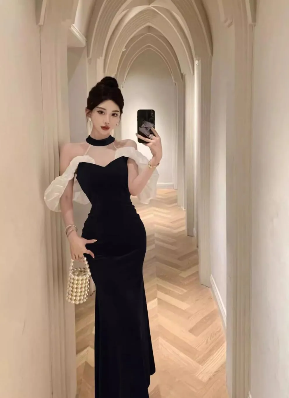 French Style Temperament Ladies Banquet Evening Dress Dress off-Shoulder Sexy Halter Dress Slim-Fit Sheath Dress for Women