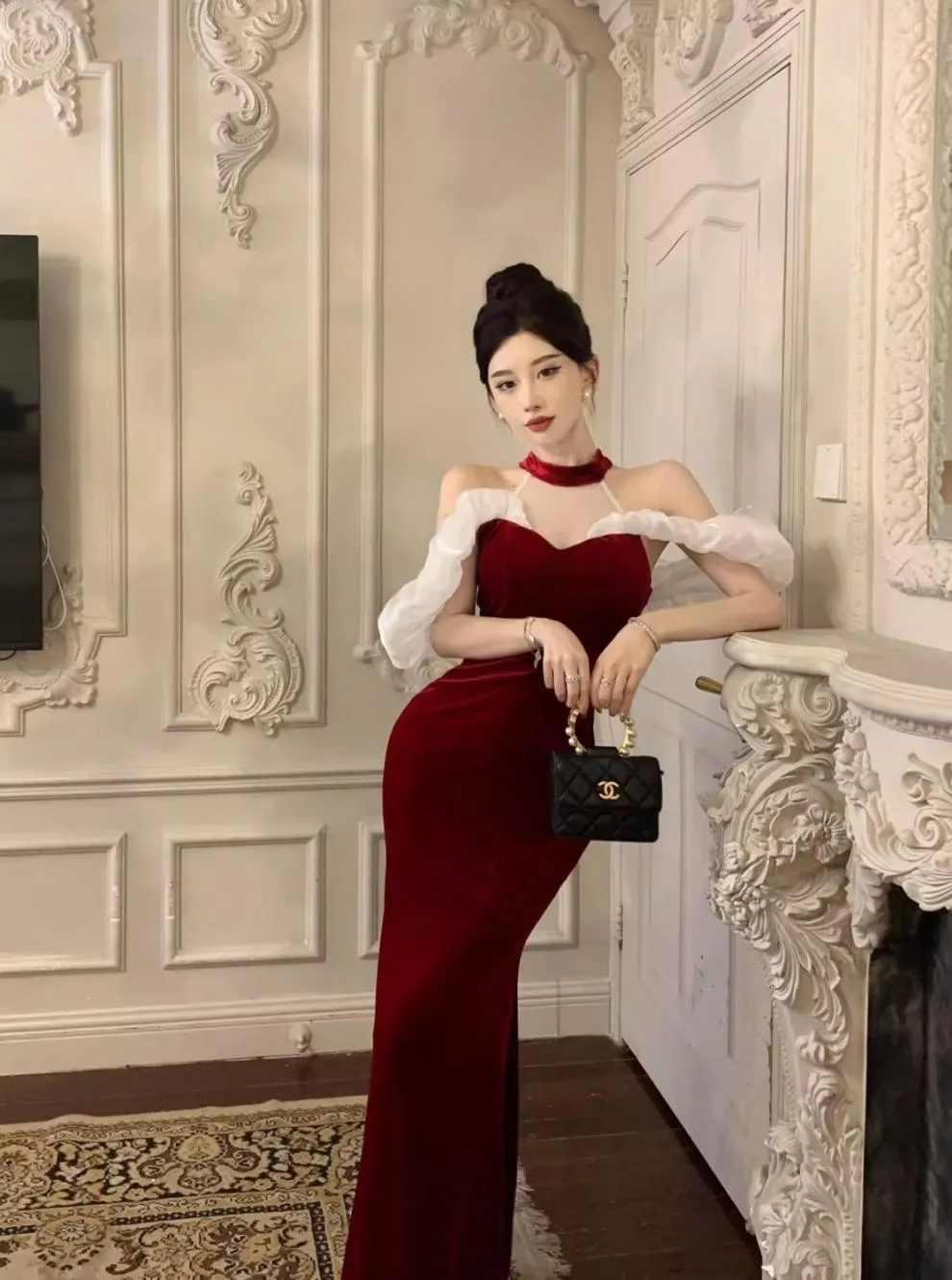 French Style Temperament Ladies Banquet Evening Dress Dress off-Shoulder Sexy Halter Dress Slim-Fit Sheath Dress for Women