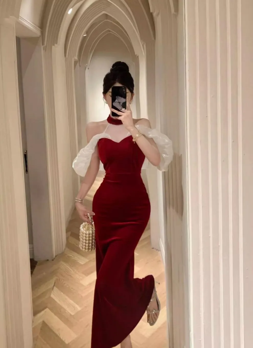 French Style Temperament Ladies Banquet Evening Dress Dress off-Shoulder Sexy Halter Dress Slim-Fit Sheath Dress for Women