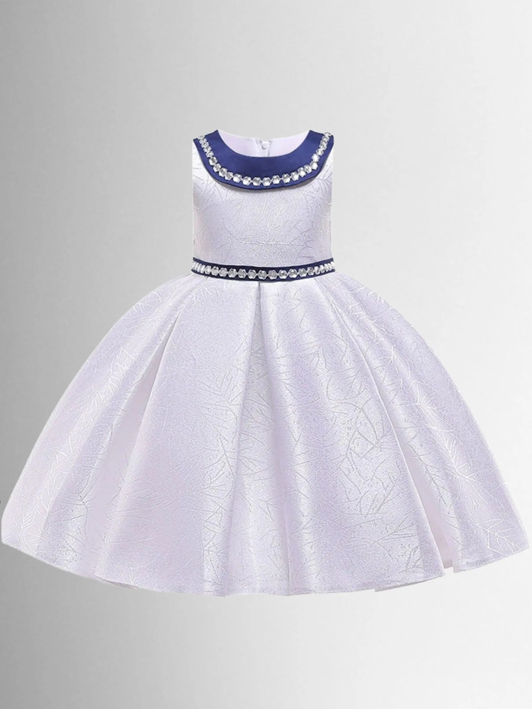 Girls Sleeveless Rhinestone Embellished Special Occasion Dress