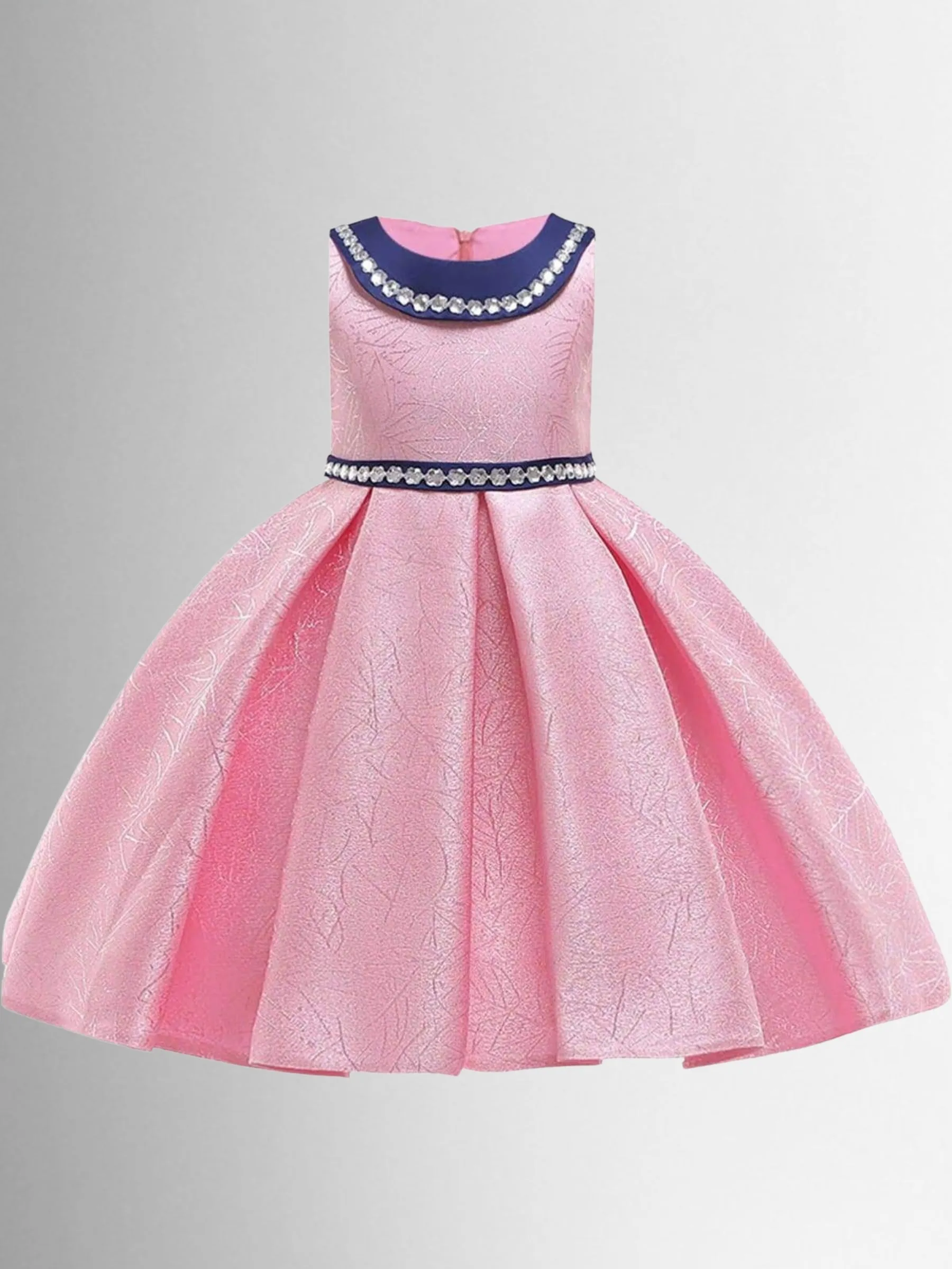 Girls Sleeveless Rhinestone Embellished Special Occasion Dress