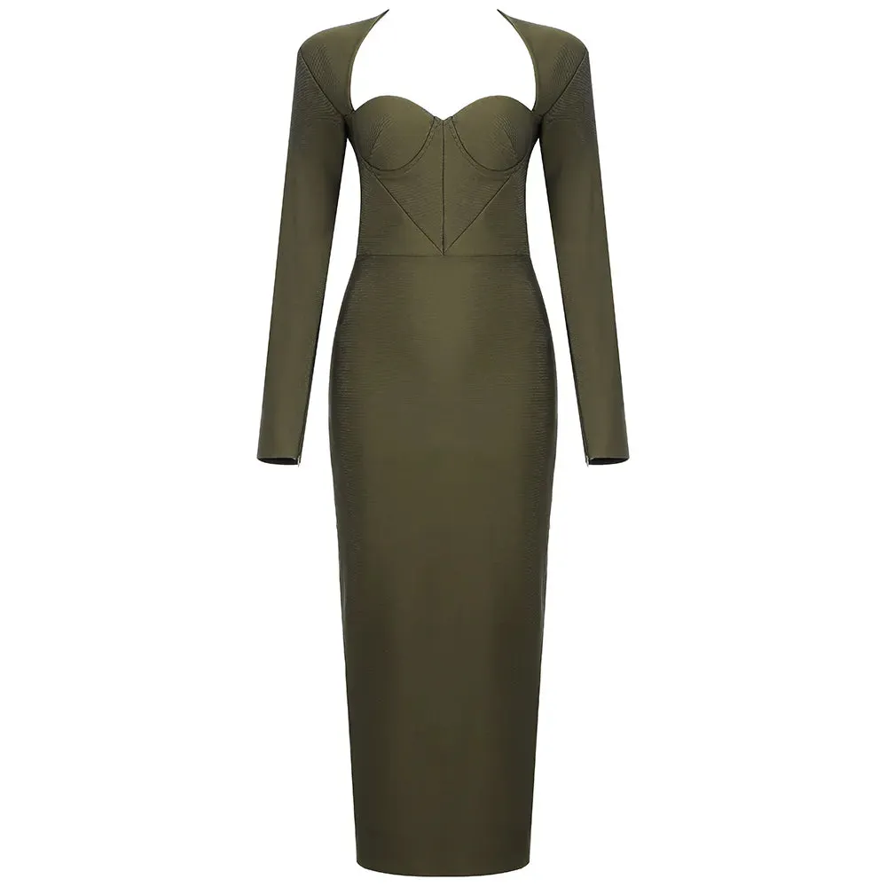 Gray V-neck Bodycon Party Midi Dress