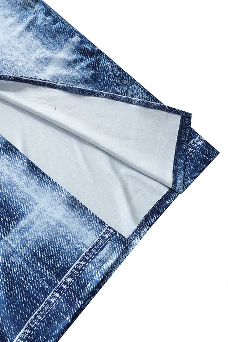 HBP3054 Denim Print Maxi Dress