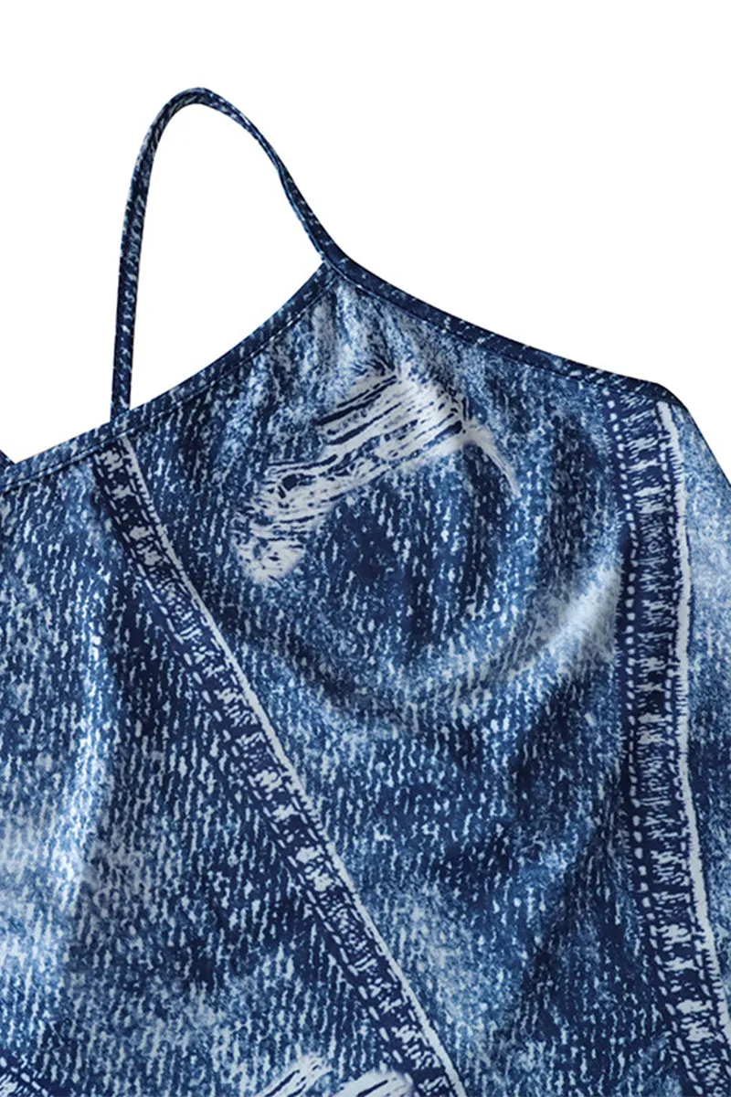 HBP3054 Denim Print Maxi Dress