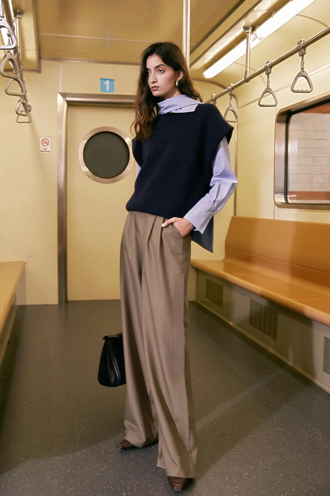 High waist drape pants | Deep Khaki Wide Leg Pants | Street pants