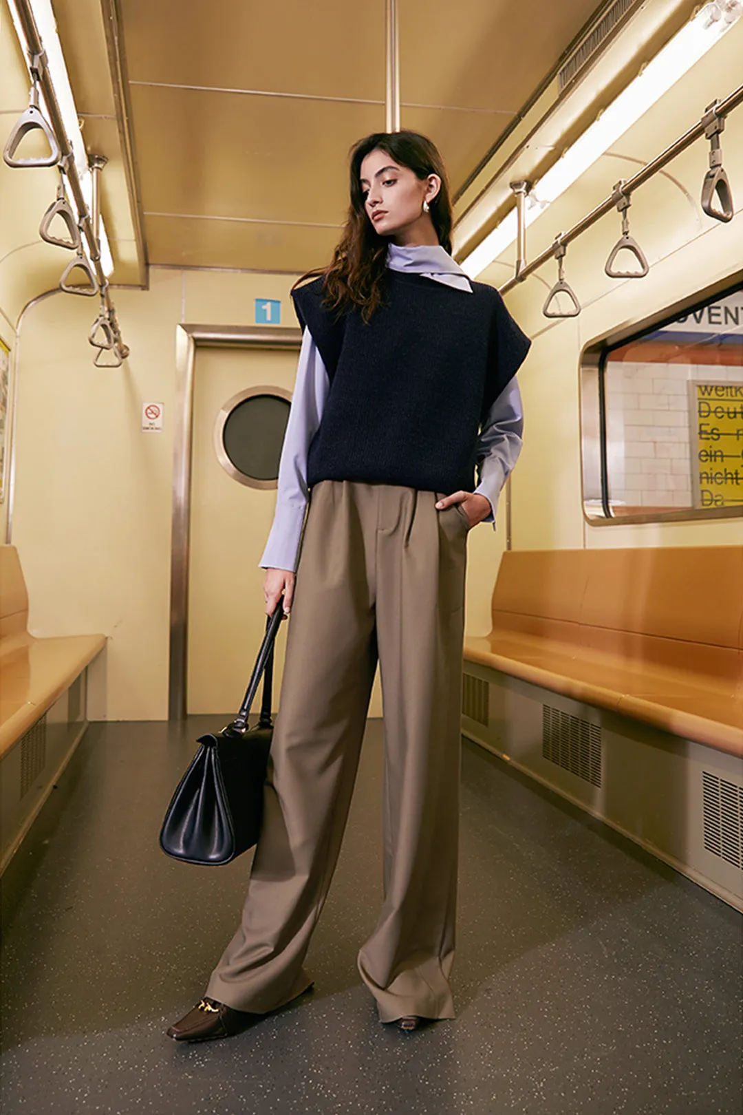 High waist drape pants | Deep Khaki Wide Leg Pants | Street pants