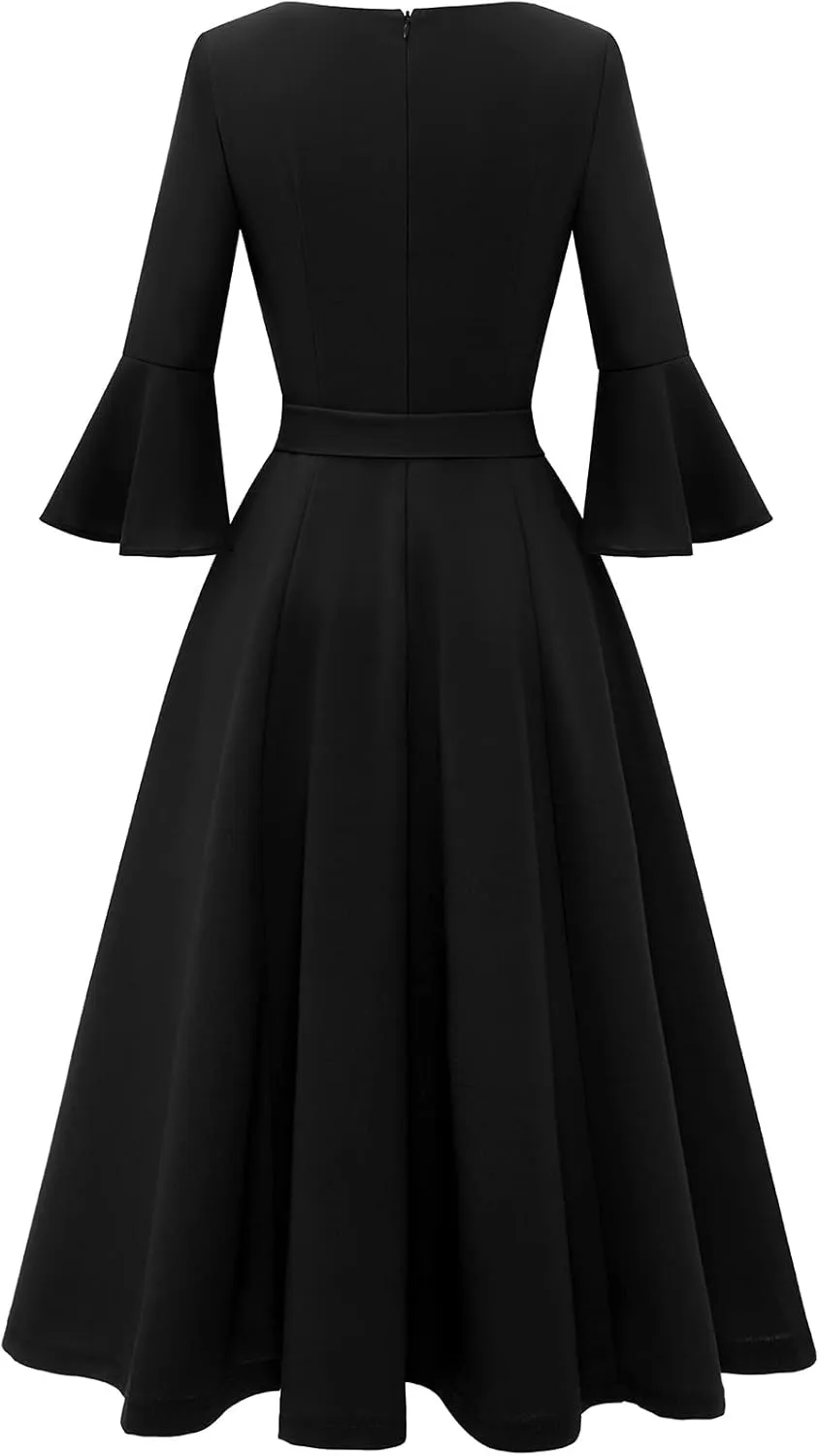HomRain Women's Church Dresses for 2025 Wedding Guest Cocktail Tea Party Bell Sleeve Vintage Evening Graduation Dress