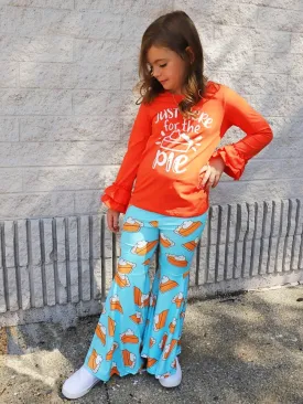 Just Here For The Pie Orange & Blue Bell Bottom Girls Outfit