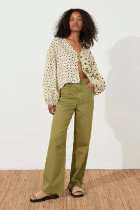 KHAKI RECYCLED COTTON STRAIGHT LEG JEAN