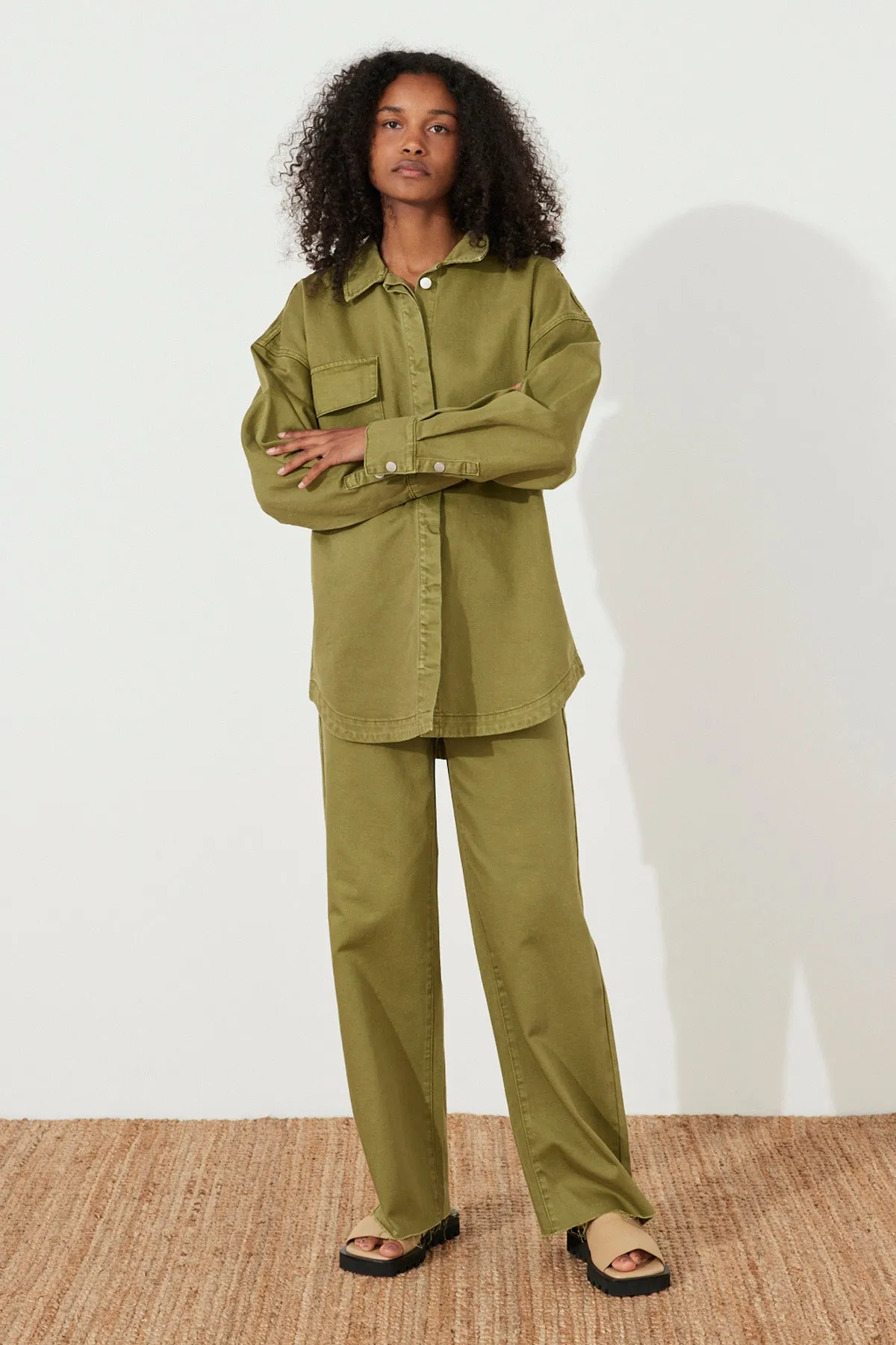 KHAKI RECYCLED COTTON STRAIGHT LEG JEAN