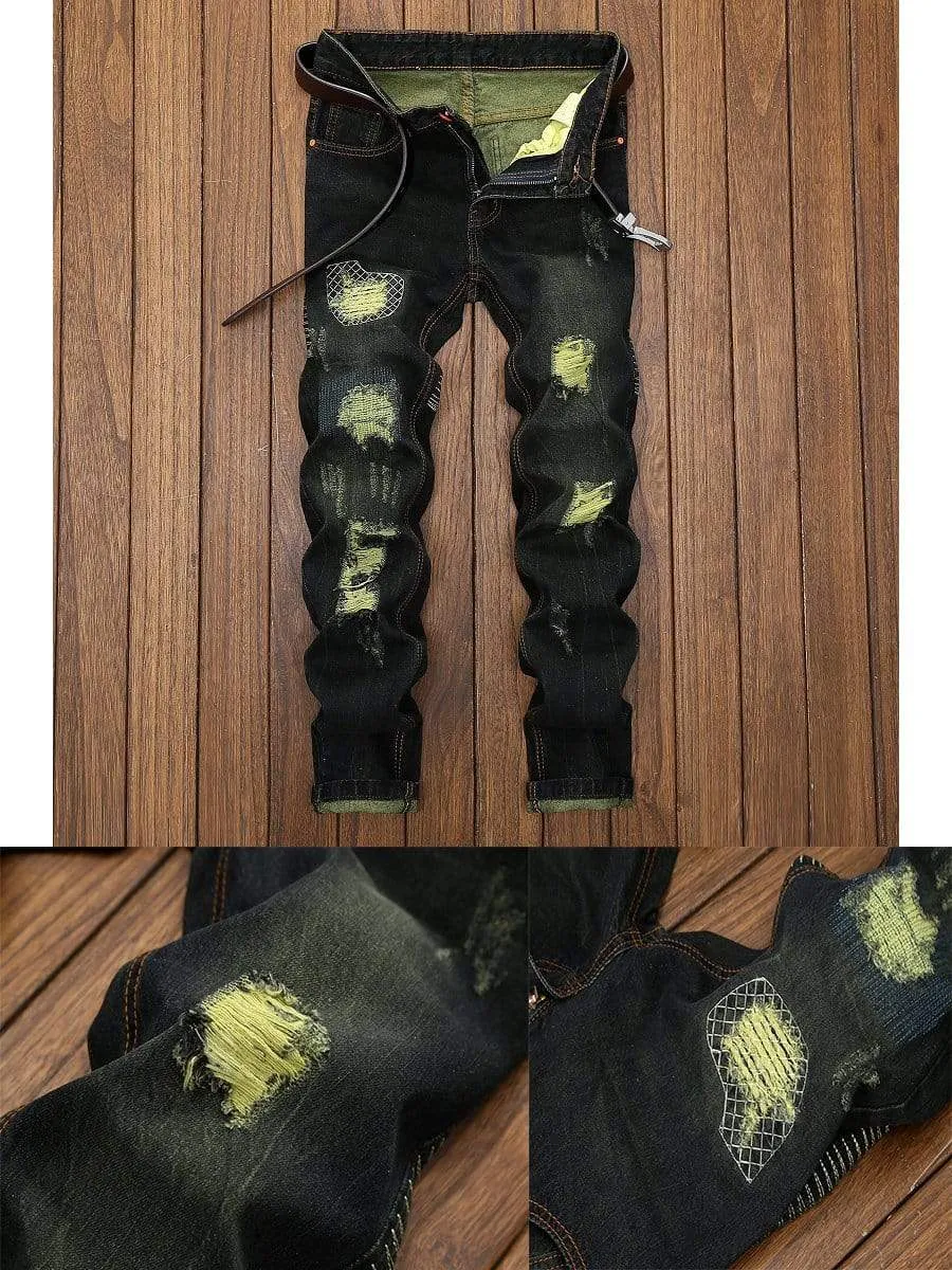 LONGBIDA Designer Destroyed Men Ripped Jeans Straight Leg Fashion