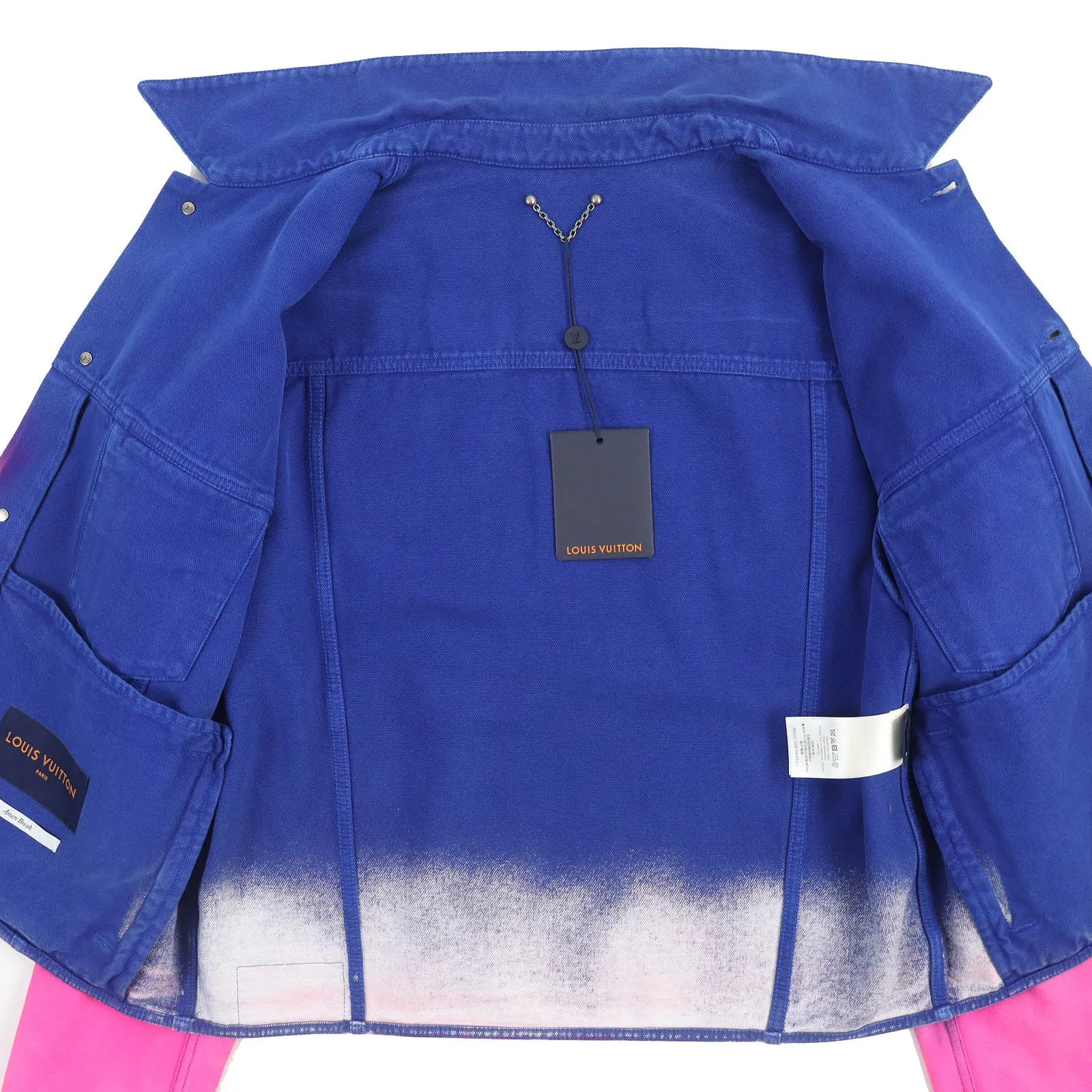 LOUIS VUITTON Denim Jacket HMA83W Outer: 100% cotton, Lining: 100% cotton, Leather part: Cowhide Blue pink Amen Break Cropped Gradient Denim Jacket Amen Break Gradient Denim Cropped Jacket mens 52 Used
