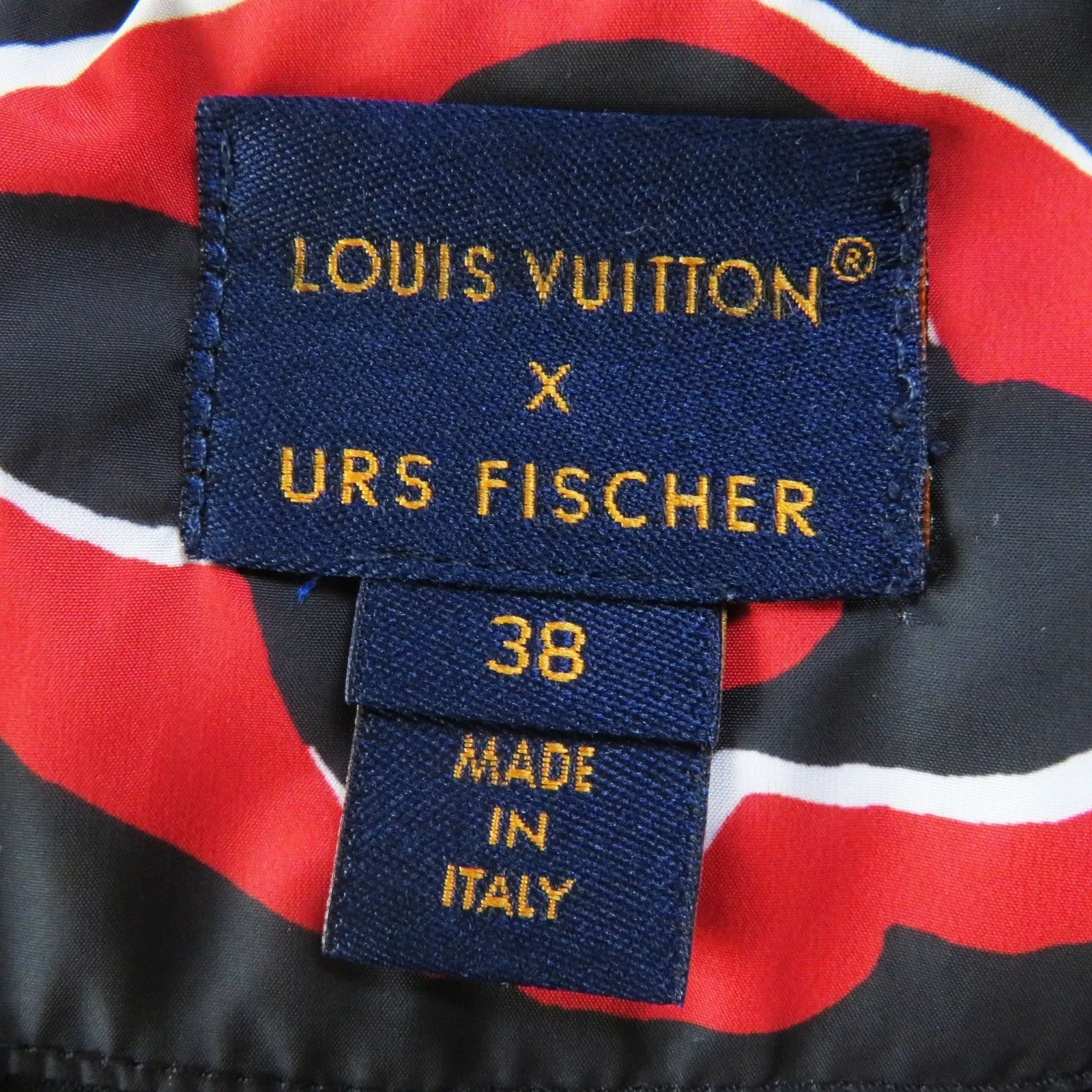 LOUIS VUITTON Down jacket polyester Red black Tufted monogram 38