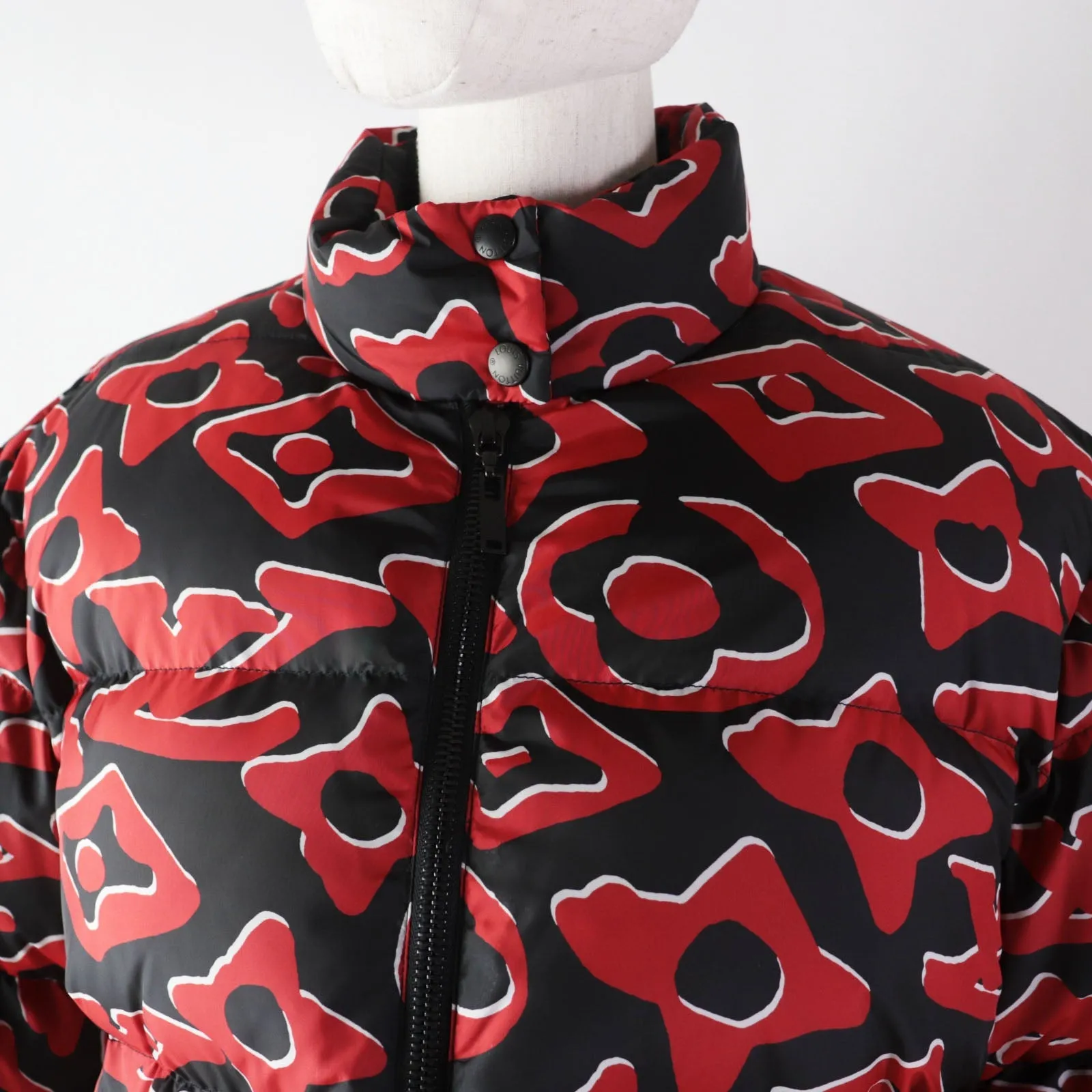 LOUIS VUITTON Down jacket polyester Red black Tufted monogram 38