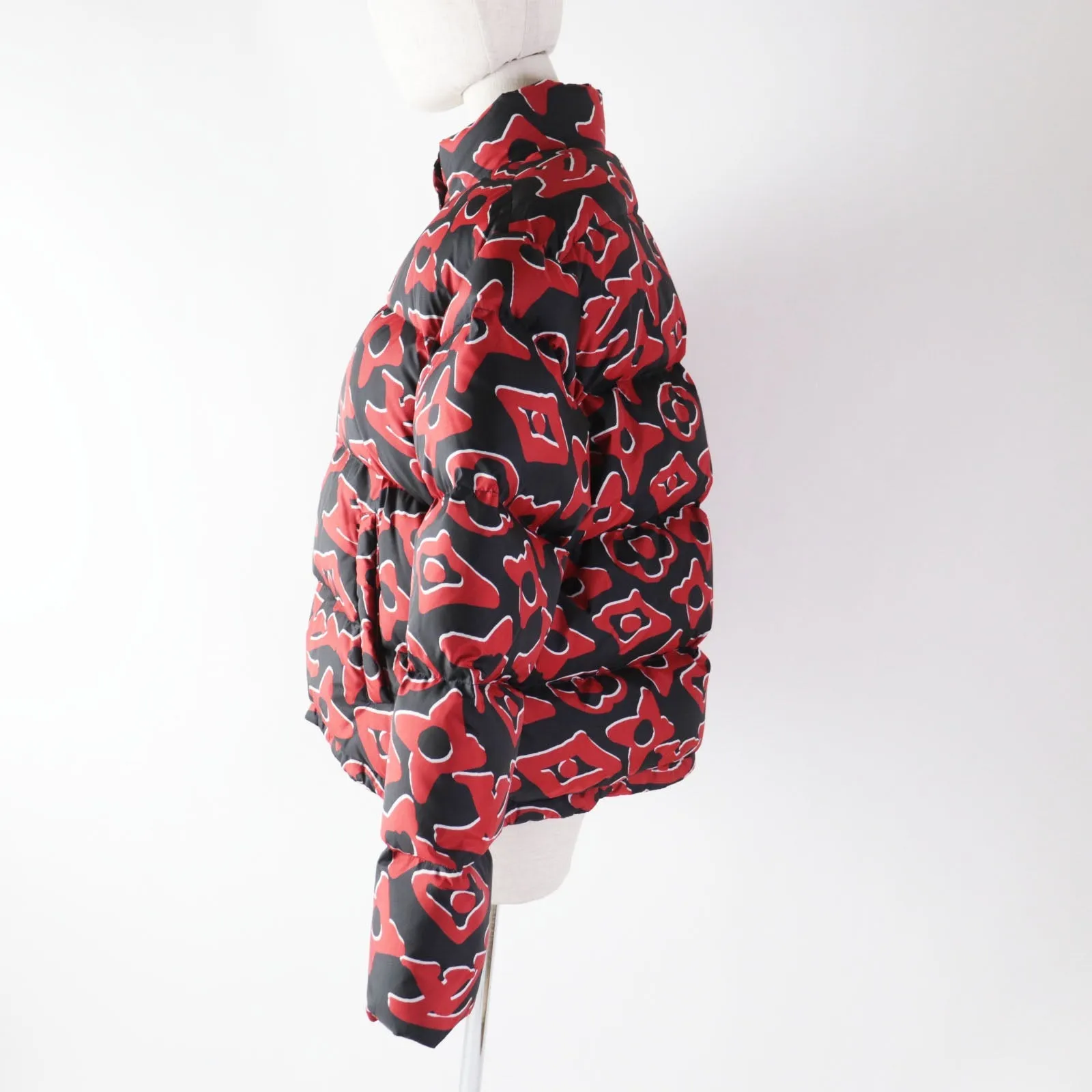 LOUIS VUITTON Down jacket polyester Red black Tufted monogram 38